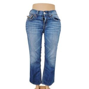 True Religion Women's Blue Medium Wash Flap Pocket Classic Bootcut Jeans Size 32